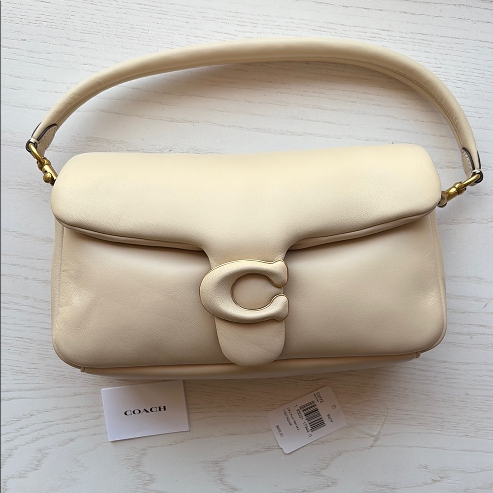 Coach Cream Leather Shoulder Bag with Puffy Texture